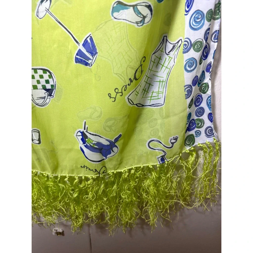Lola Lola by Elegant Additions Lime Green Novelty Print Scarf Fringe Whimsical